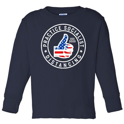 Practice Socialist Distancing Emblem USA Flag Thumbs Up  Toddler Long Sleeve Shirt