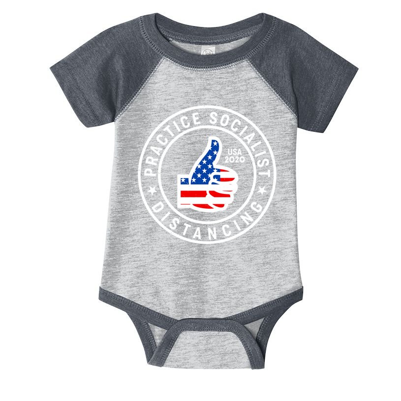 Practice Socialist Distancing Emblem USA Flag Thumbs Up  Infant Baby Jersey Bodysuit