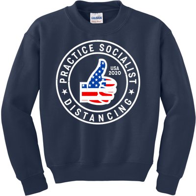 Practice Socialist Distancing Emblem USA Flag Thumbs Up  Kids Sweatshirt