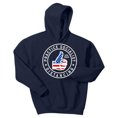 Practice Socialist Distancing Emblem USA Flag Thumbs Up  Kids Hoodie