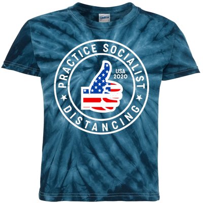 Practice Socialist Distancing Emblem USA Flag Thumbs Up  Kids Tie-Dye T-Shirt