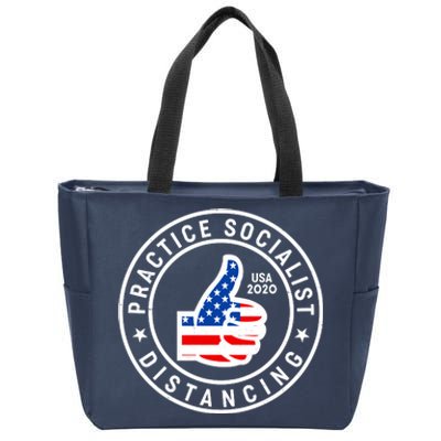 Practice Socialist Distancing Emblem USA Flag Thumbs Up  Zip Tote Bag