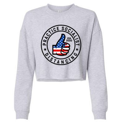 Practice Socialist Distancing Emblem USA Flag Thumbs Up  Cropped Pullover Crew