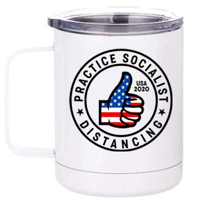 Practice Socialist Distancing Emblem USA Flag Thumbs Up  12 oz Stainless Steel Tumbler Cup