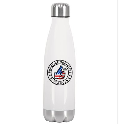 Practice Socialist Distancing Emblem USA Flag Thumbs Up  Stainless Steel Insulated Water Bottle