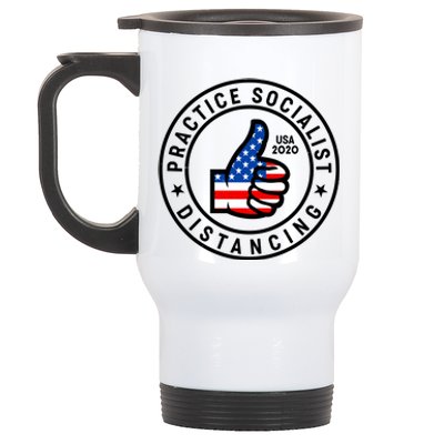 Practice Socialist Distancing Emblem USA Flag Thumbs Up  Stainless Steel Travel Mug