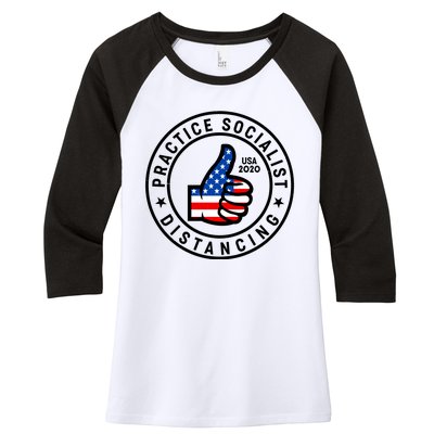 Practice Socialist Distancing Emblem USA Flag Thumbs Up  Women's Tri-Blend 3/4-Sleeve Raglan Shirt