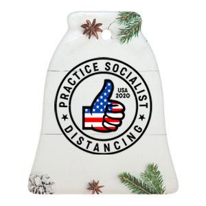 Practice Socialist Distancing Emblem USA Flag Thumbs Up  Ceramic Bell Ornament