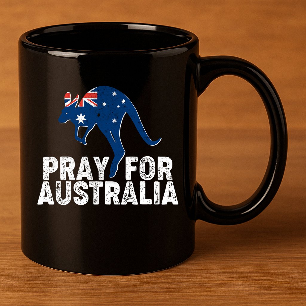 Pray for Australia Kangaroo Australian Flag 11oz C Handle Ceramic Mug