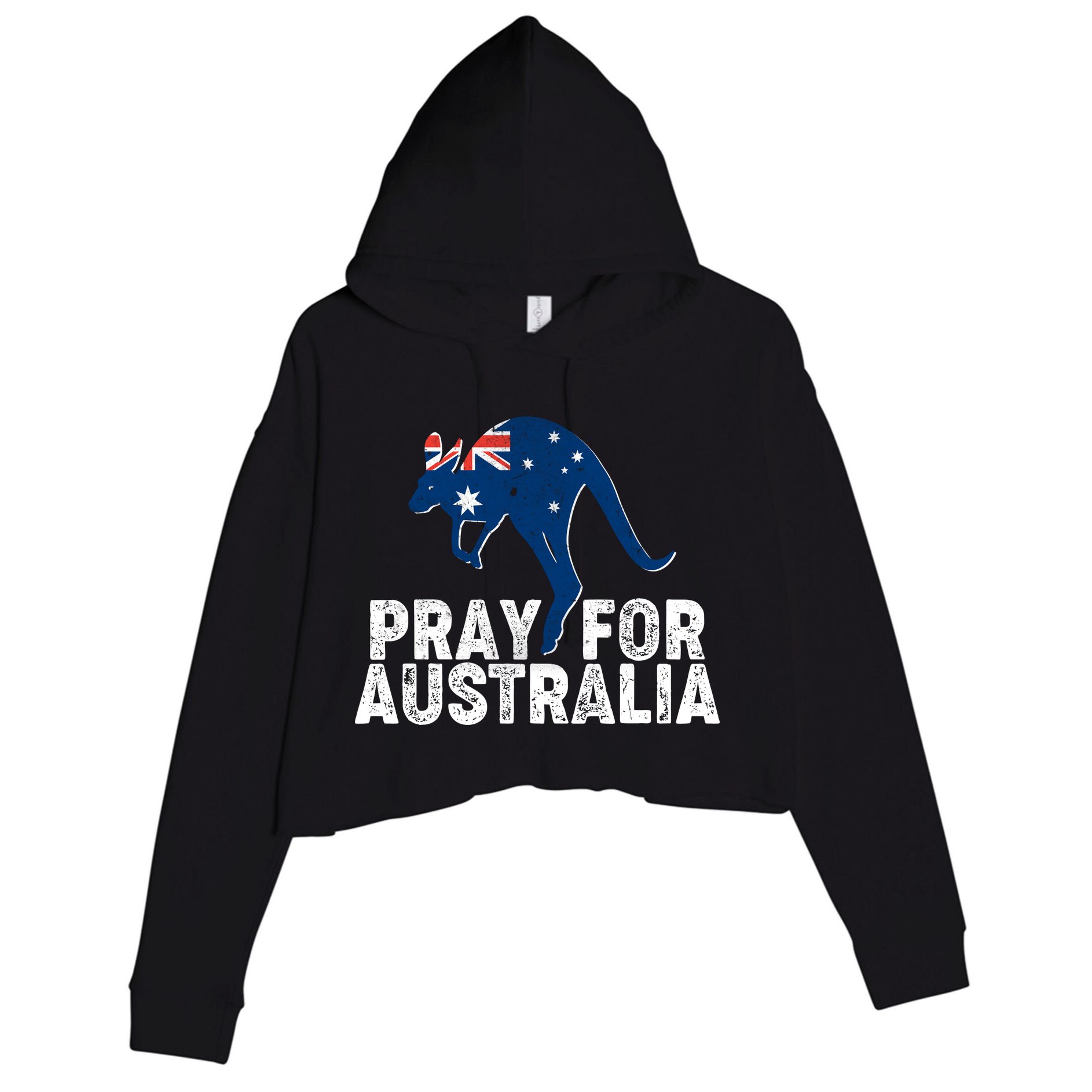 Pray for Australia Kangaroo Australian Flag Crop Fleece Hoodie