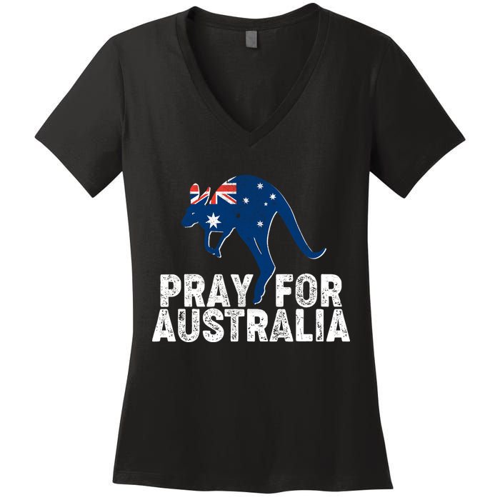 Pray for Australia Kangaroo Australian Flag Women's V-Neck T-Shirt