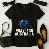 Pray for Australia Kangaroo Australian Flag Women's V-Neck T-Shirt