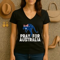 Pray for Australia Kangaroo Australian Flag Women's V-Neck T-Shirt