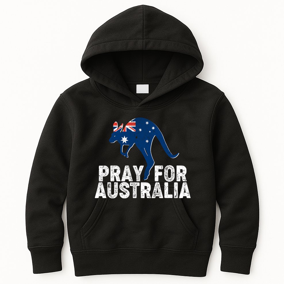 Pray for Australia Kangaroo Australian Flag Kids Hoodie