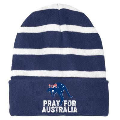 Pray for Australia Kangaroo Australian Flag Striped Beanie with Solid Band