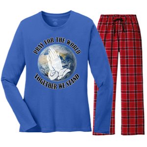 Pray For The World Together We Stand Women's Long Sleeve Flannel Pajama Set 