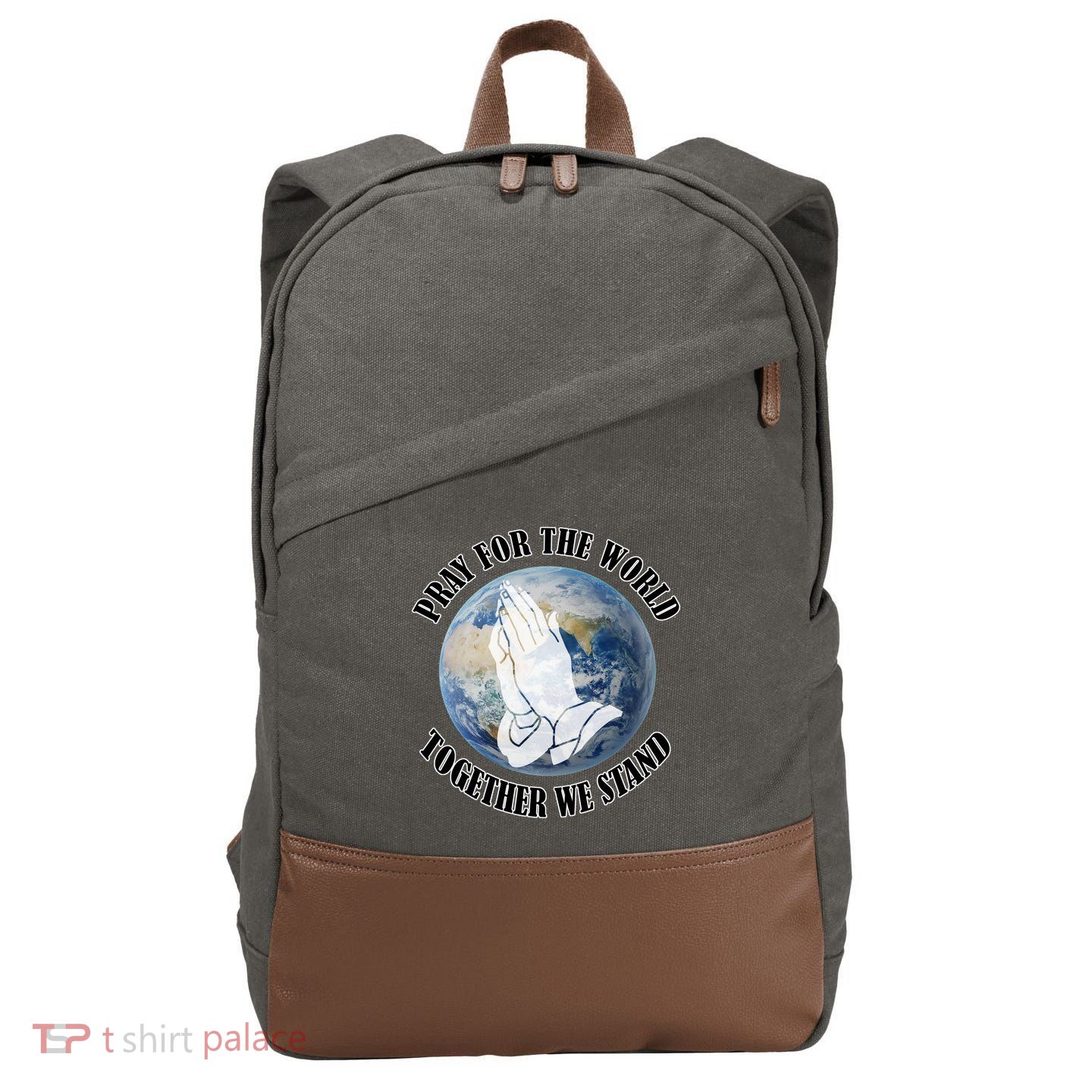Pray For The World Together We Stand Cotton Canvas Backpack