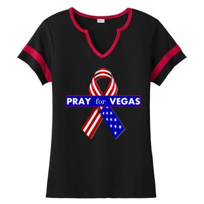 Pray For Vegas USA Flag Ribbon Ladies Halftime Notch Neck Tee