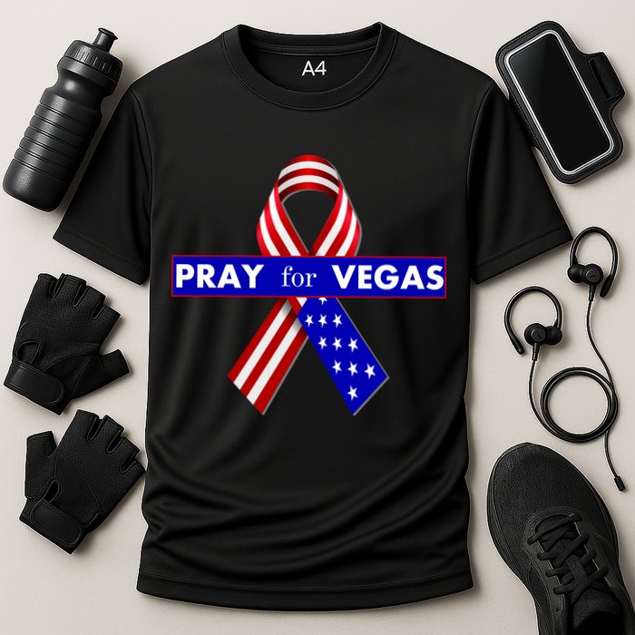Pray For Vegas USA Flag Ribbon Cooling Performance Crew T-Shirt