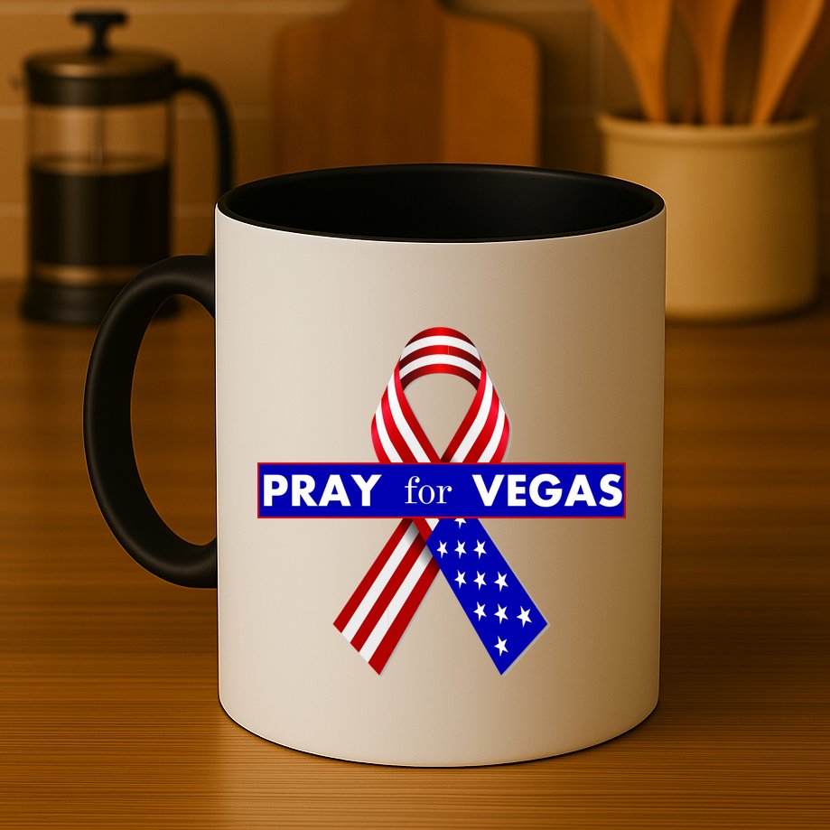Pray For Vegas USA Flag Ribbon Mug