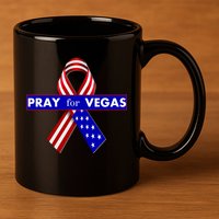 Pray For Vegas USA Flag Ribbon 11oz C Handle Ceramic Mug