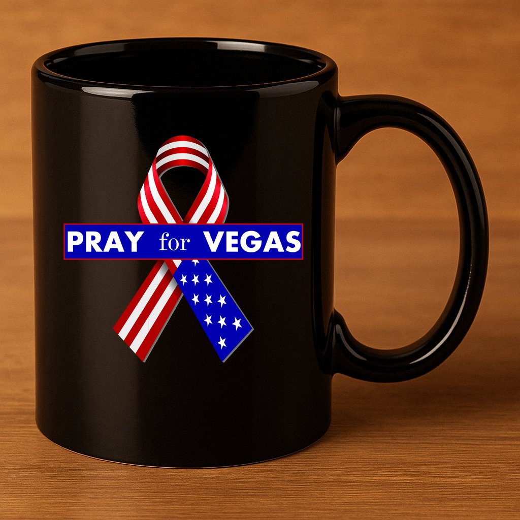 Pray For Vegas USA Flag Ribbon 11oz C Handle Ceramic Mug