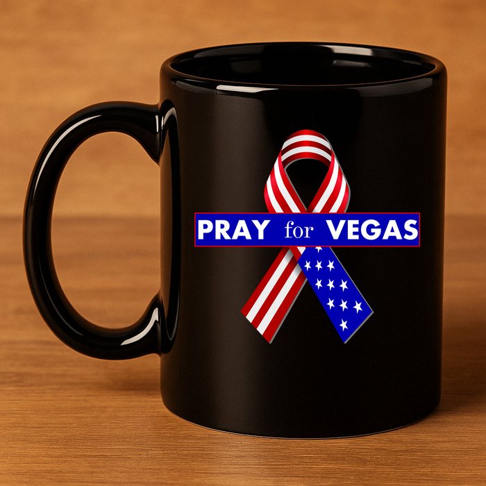 Pray For Vegas USA Flag Ribbon 11oz C Handle Ceramic Mug
