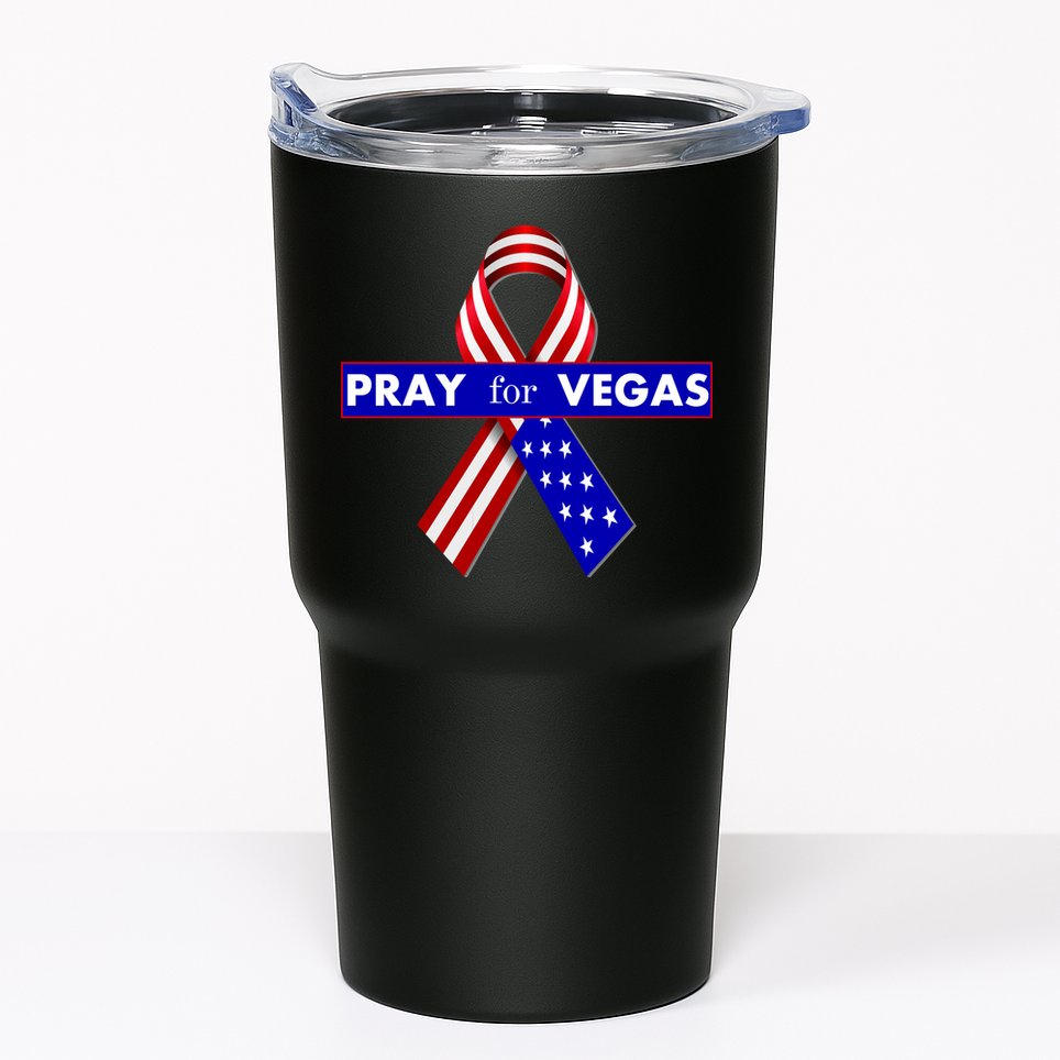 Pray For Vegas USA Flag Ribbon Tumbler