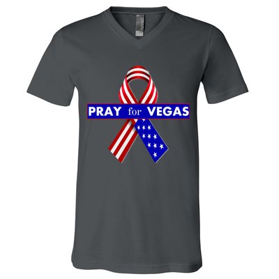 Pray For Vegas USA Flag Ribbon V-Neck T-Shirt