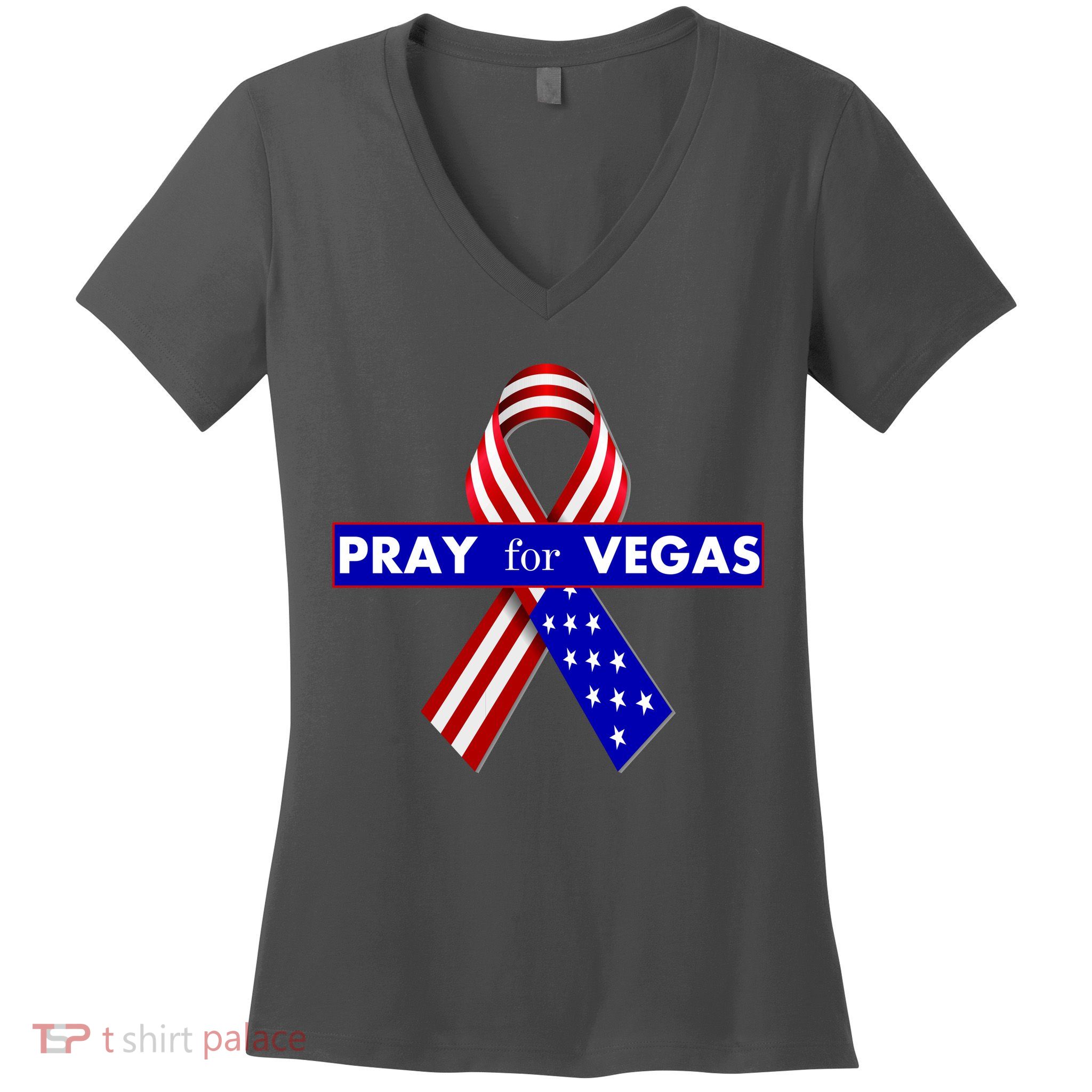 Pray For Vegas USA Flag Ribbon Women's V-Neck T-Shirt