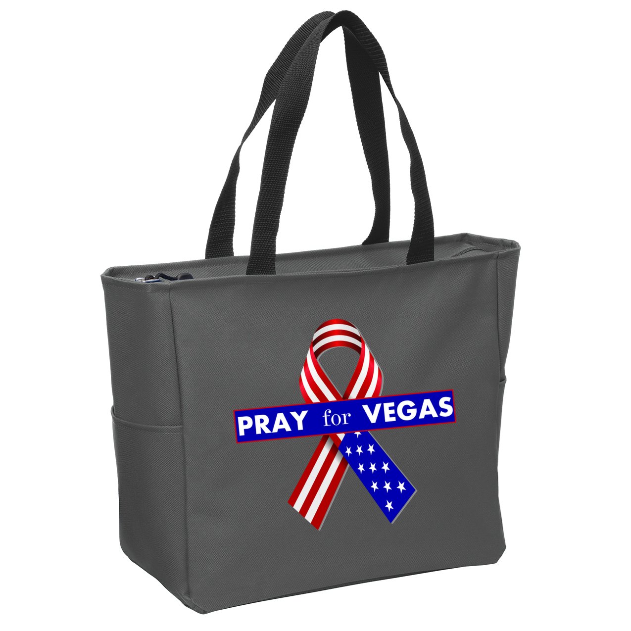 Pray For Vegas USA Flag Ribbon Zip Tote Bag