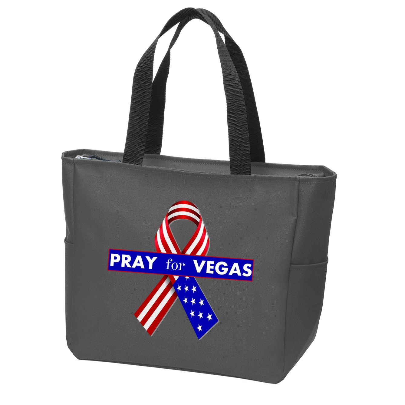 Pray For Vegas USA Flag Ribbon Zip Tote Bag