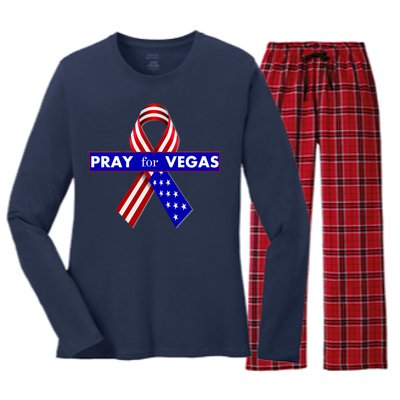 Pray For Vegas USA Flag Ribbon Women's Long Sleeve Flannel Pajama Set 