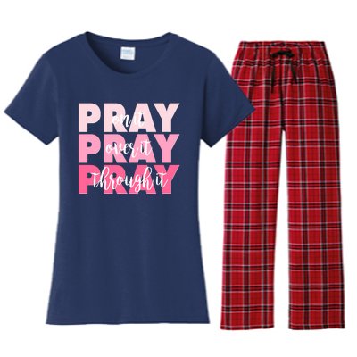 Pray On It Over It Through It Women's Flannel Pajama Set