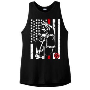 Praying Firefighter Thin Red Line Ladies PosiCharge Tri-Blend Wicking Tank