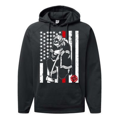 Praying Firefighter Thin Red Line Performance Fleece Hoodie