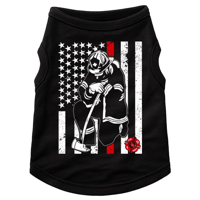 Praying Firefighter Thin Red Line Doggie Tank