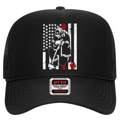 Praying Firefighter Thin Red Line High Crown Mesh Back Trucker Hat