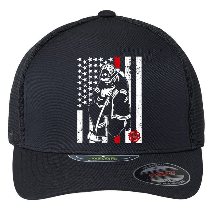 Praying Firefighter Thin Red Line Flexfit Unipanel Trucker Cap