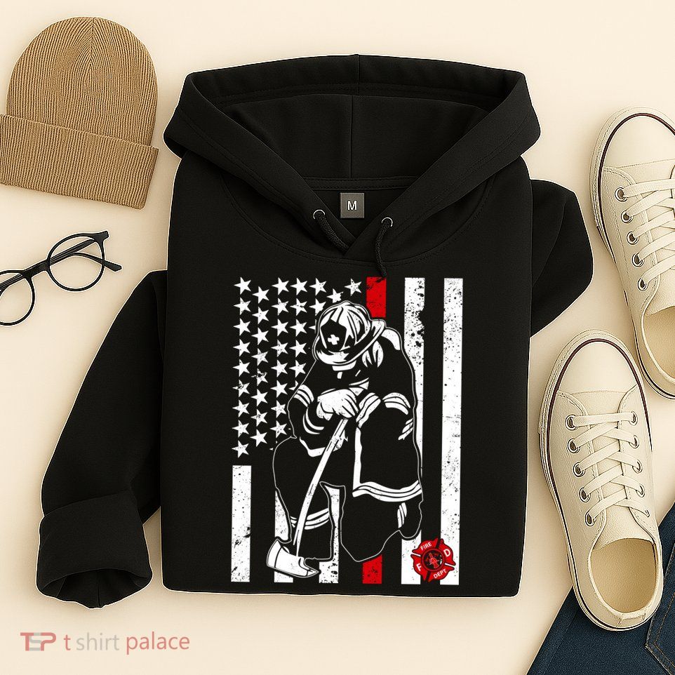 Praying Firefighter Thin Red Line Hoodie