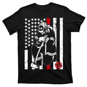 Praying Firefighter Thin Red Line T-Shirt