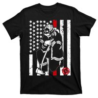 Praying Firefighter Thin Red Line T-Shirt