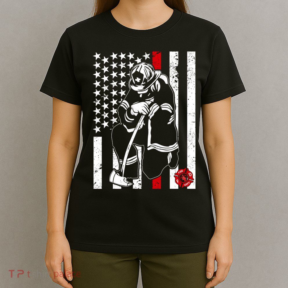 Praying Firefighter Thin Red Line T-Shirt