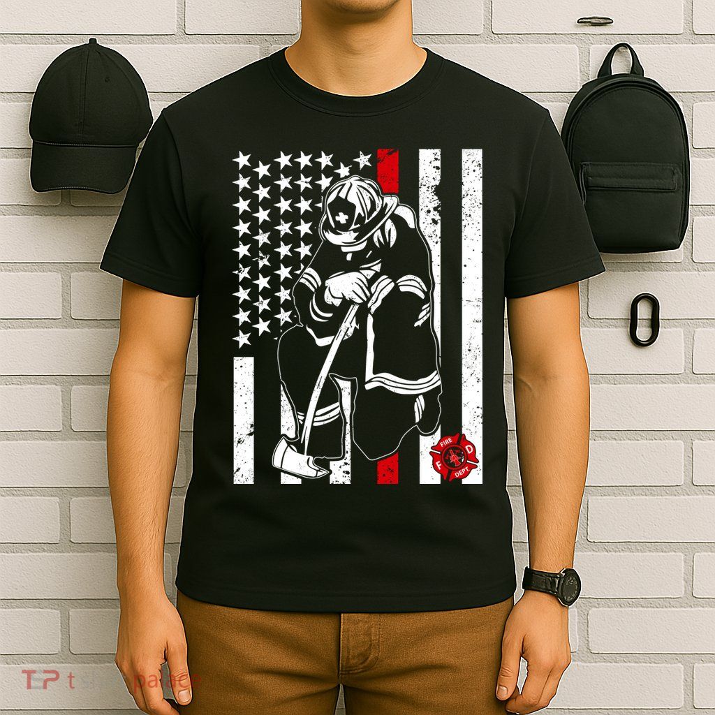 Praying Firefighter Thin Red Line T-Shirt
