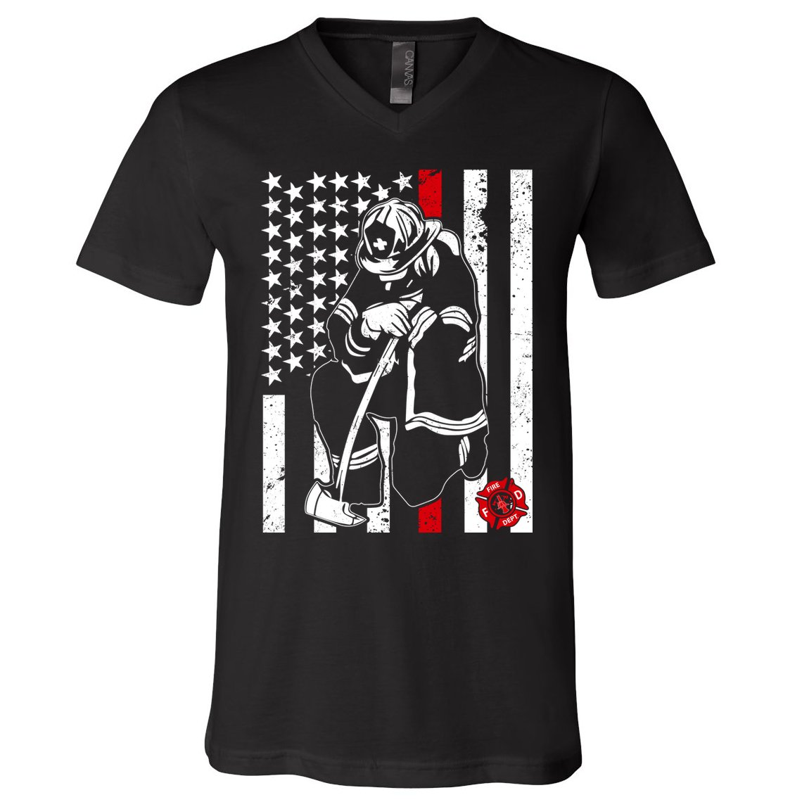 Praying Firefighter Thin Red Line V-Neck T-Shirt