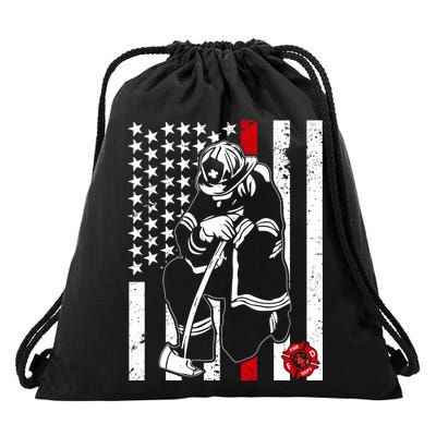 Praying Firefighter Thin Red Line Drawstring Bag