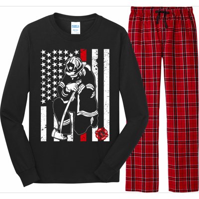 Praying Firefighter Thin Red Line Long Sleeve Pajama Set