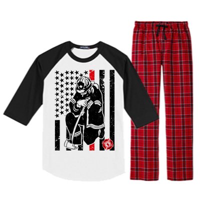 Praying Firefighter Thin Red Line Raglan Sleeve Pajama Set