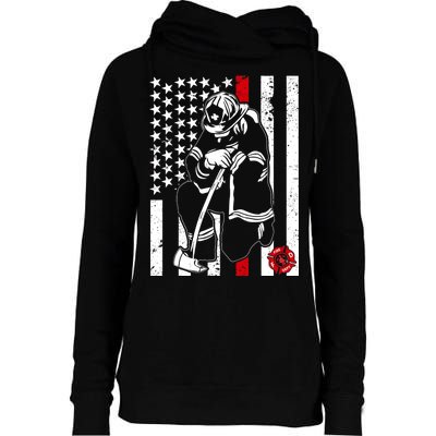 Praying Firefighter Thin Red Line Womens Funnel Neck Pullover Hood