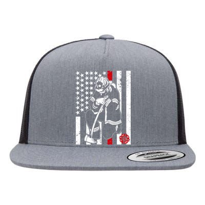 Praying Firefighter Thin Red Line Flat Bill Trucker Hat